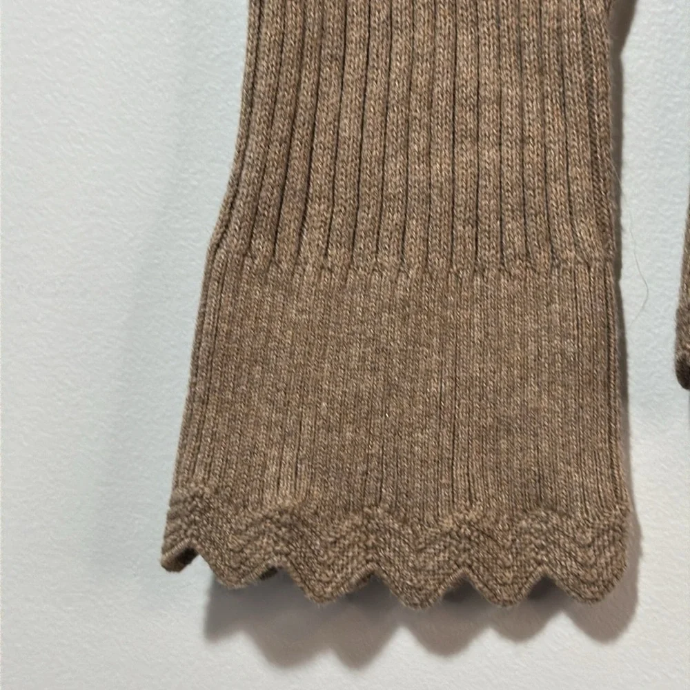 Jeanne Pierre Sweater‎ Taupe Mock Neck Scalloped in Size Petite M  NWT